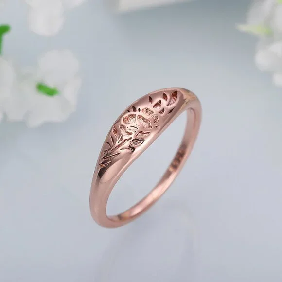 ▶14K Rose Gold Plated Flower Carved Unique Vintage Rings for Women, L022